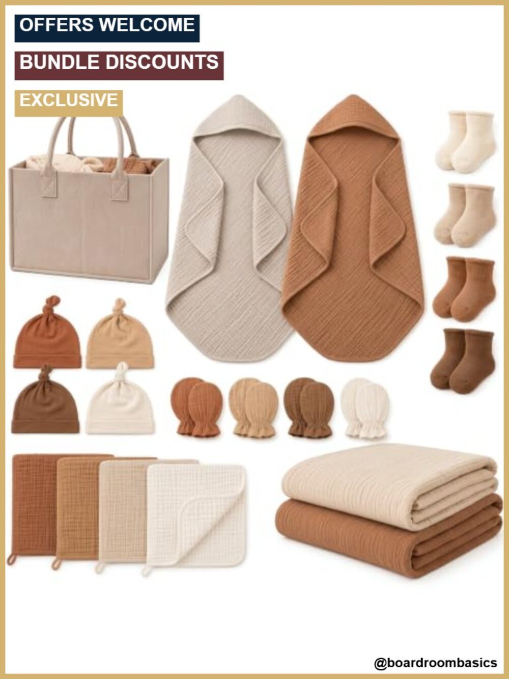 21 Pc Newborn Gift Basket Organic Cotton Muslin Swaddle Blankets Bibs Towels